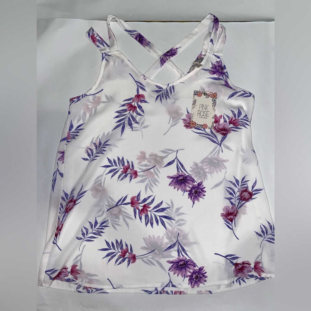 Pink Rose floral white tank top women’s size small NEVER WORN NEW WITH TAG